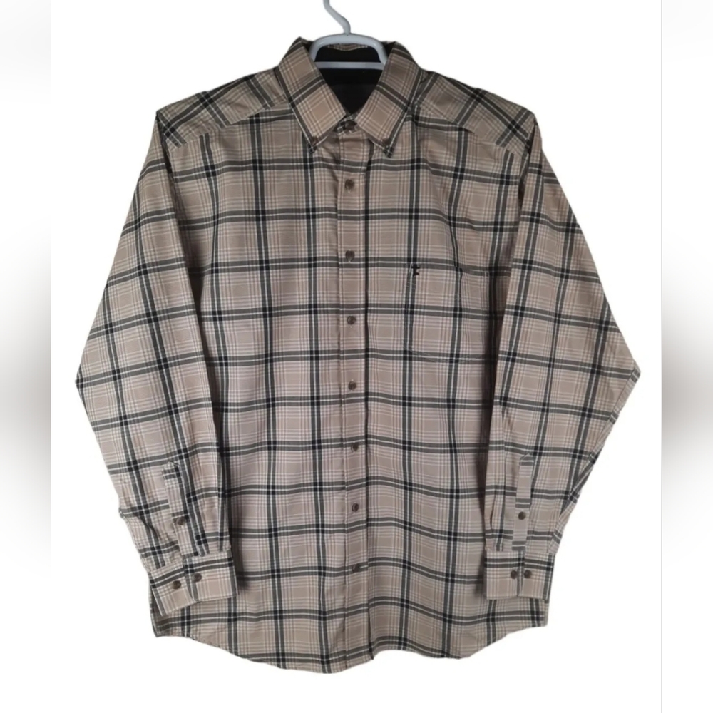 NWT Panhandle Tuf Copper Performance Mens M Brown Plaid Long Sleeve Button Down